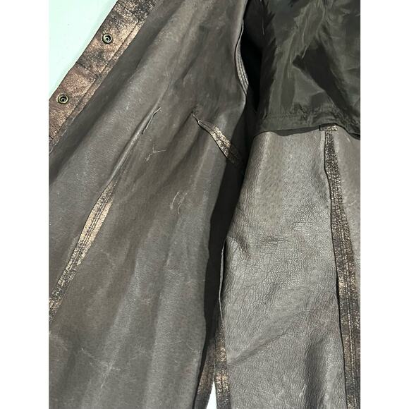 Co & Eddy Women's Suede Jacket Shirt Copper Bronze Metallic Snap Buttons Sz 12 - Picture 7 of 8